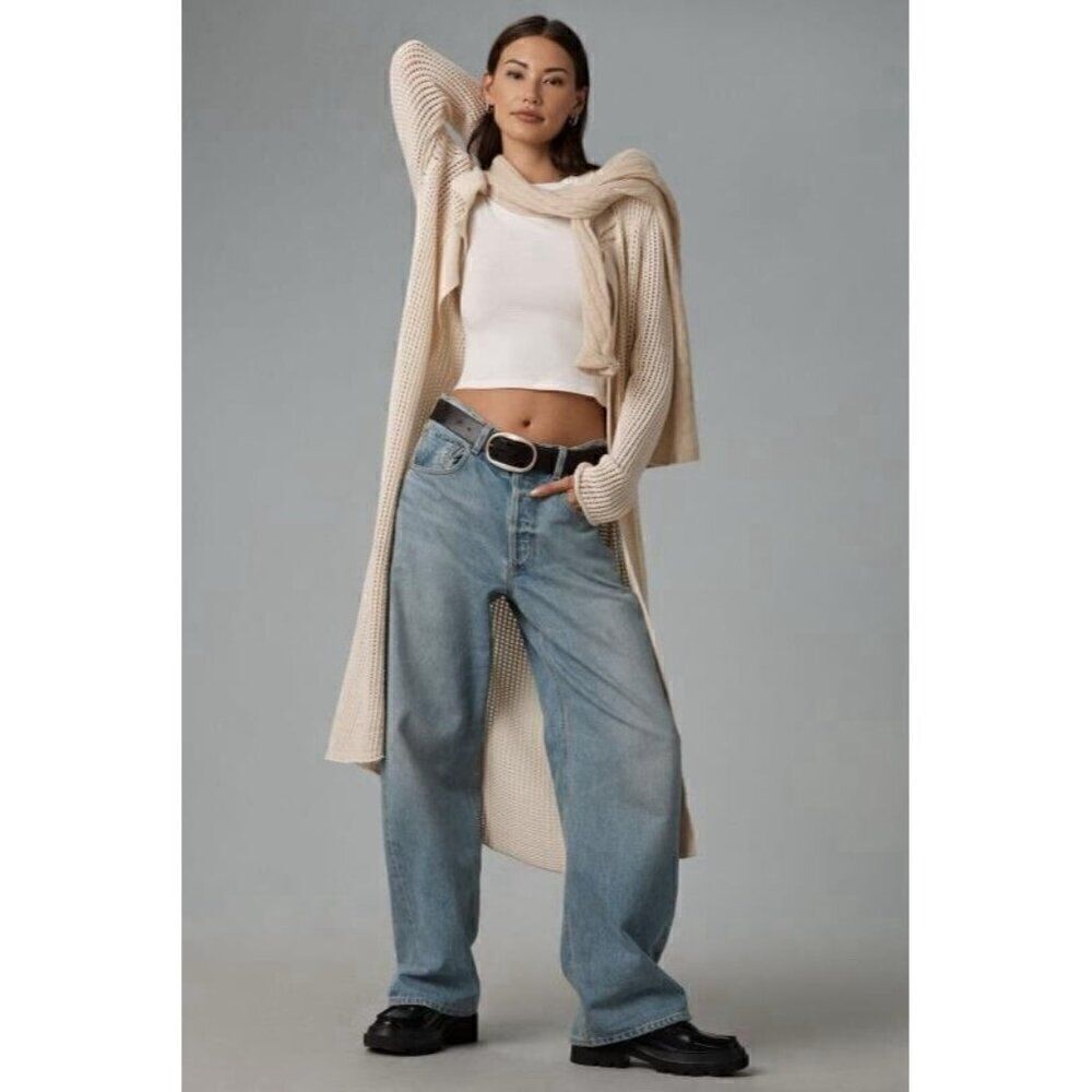 NWT ANTHROPOLOGIE PILCRO Sz MP LONG SLEEVE OPEN STITCH DUSTER SWEATER